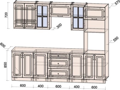 Кухонный гарнитур Интерлиния Мила Шато 2.6В