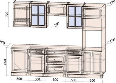 Кухонный гарнитур Интерлиния Мила Шато 2.7В