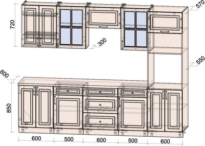 Кухонный гарнитур Интерлиния Мила Шато 2.8В