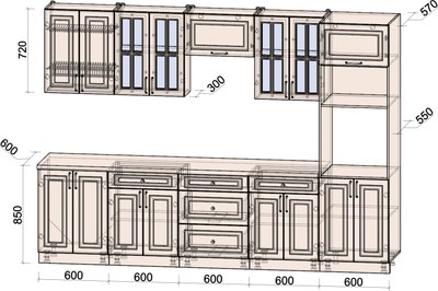 Кухонный гарнитур Интерлиния Мила Шато 3.0В