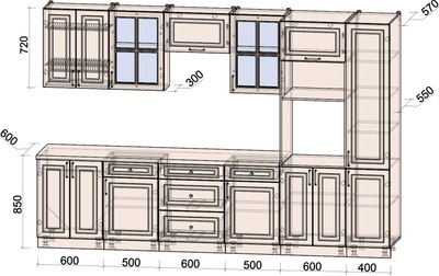 Кухонный гарнитур Интерлиния Мила Шато 3.2В