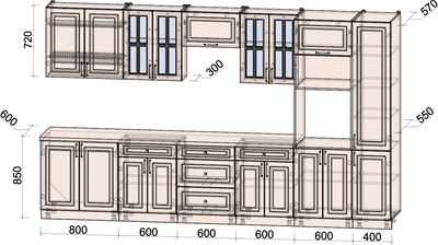 Кухонный гарнитур Интерлиния Мила Шато 3.6В