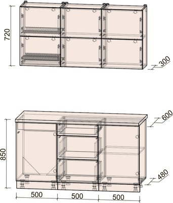 Кухонный гарнитур Интерлиния Мила Матте 1.5 А