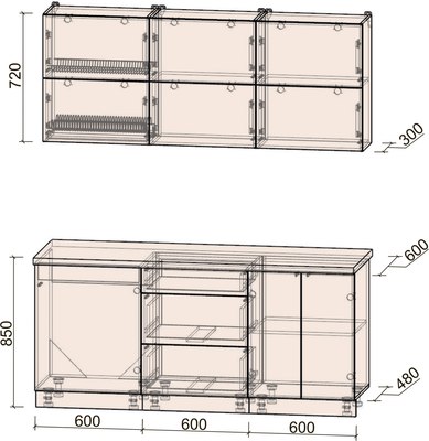 Кухонный гарнитур Интерлиния Мила Матте 1.8 А