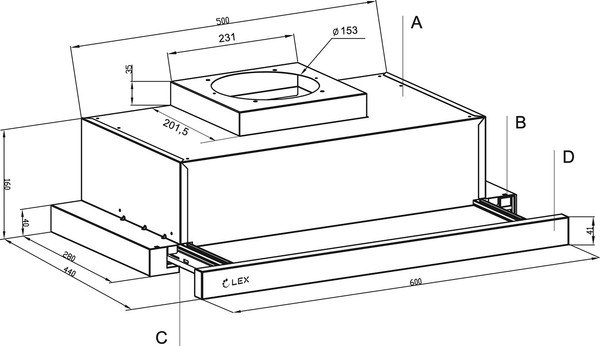 Вытяжка телескопическая Lex Hermes 600