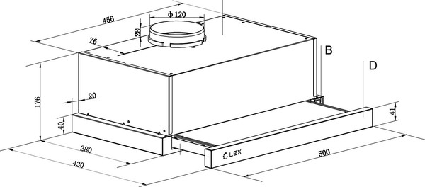 Вытяжка телескопическая Lex Hide 500