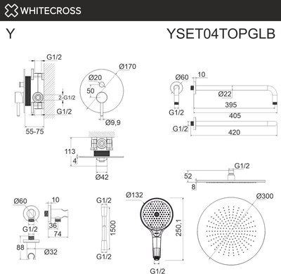 Душевая система со смесителем Whitecross Y YSET04TOPGLB