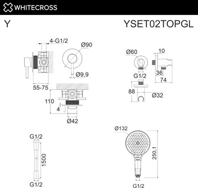 Душевой гарнитур со смесителем Whitecross Y YSET02TOPGL