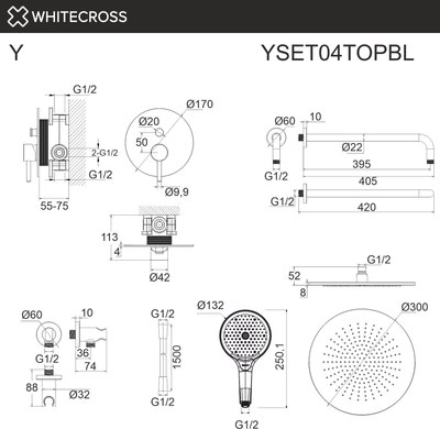Душевая система со смесителем Whitecross Y YSET04TOPBL