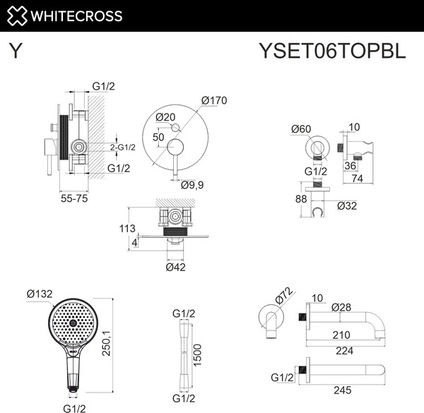 Душевой гарнитур со смесителем Whitecross Y YSET06TOPBL