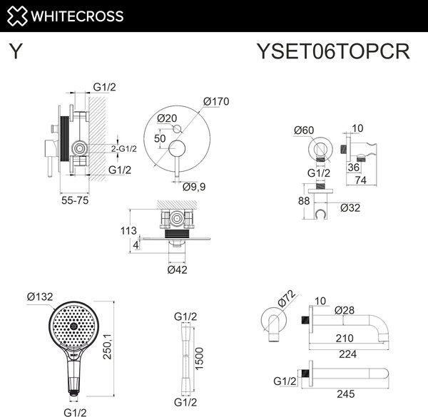 Душевой гарнитур со смесителем Whitecross Y YSET06TOPCR