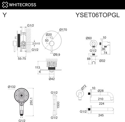 Душевой гарнитур со смесителем Whitecross Y YSET06TOPGL