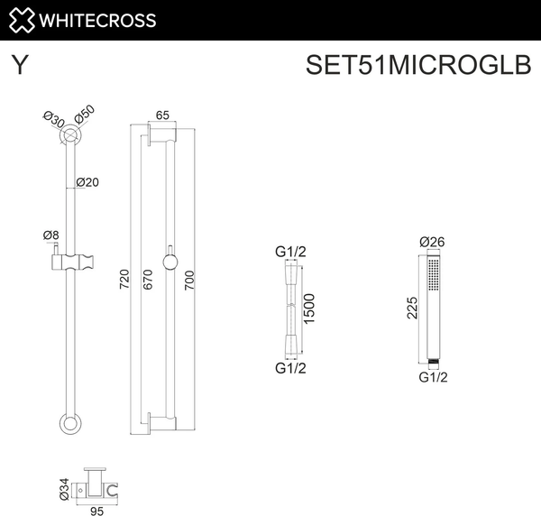 Душевой гарнитур Whitecross SET51MICROGLB