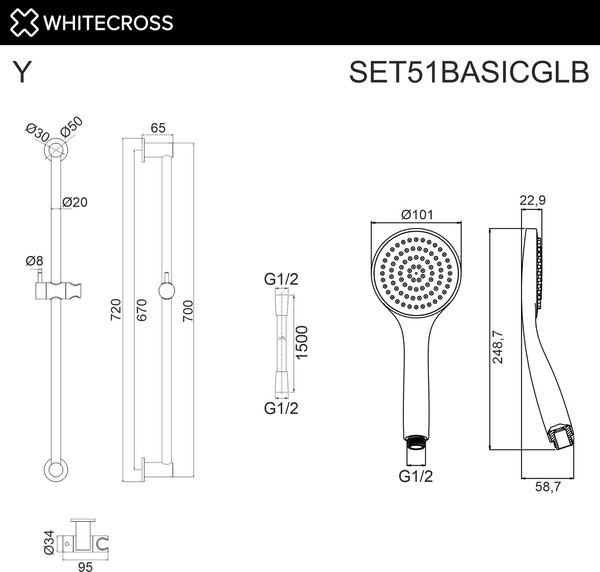 Душевой гарнитур Whitecross SET51BASICGLB