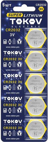 Комплект батареек Tokov Electric CR2032 TKE-LI-CR2032/B5 - фото