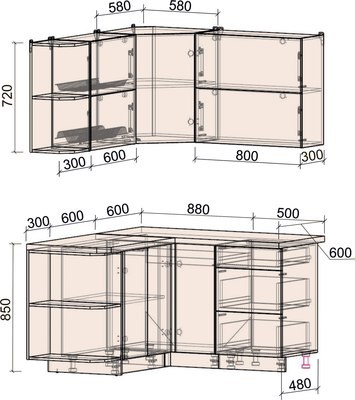 Кухонный гарнитур Интерлиния Мила Матте 1.5x1.4 А