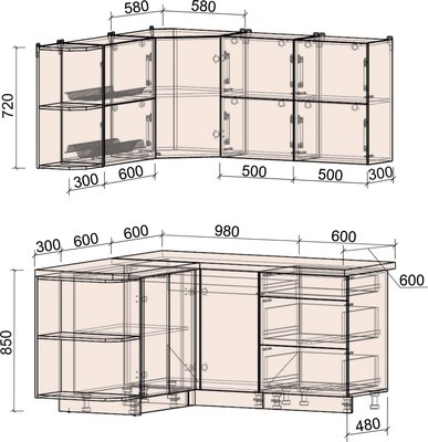 Кухонный гарнитур Интерлиния Мила Матте 1.5x1.6 А