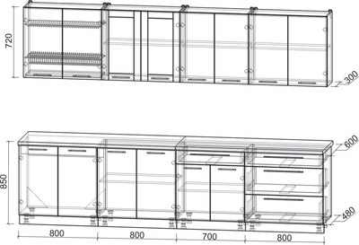 Кухонный гарнитур Интерлиния Мила Пластик 3,1 Б
