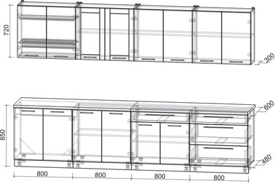 Кухонный гарнитур Интерлиния Мила Пластик 3.2 Б