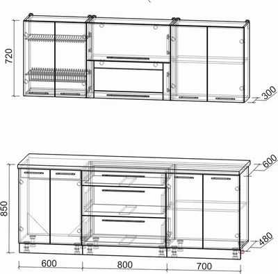 Кухонный гарнитур Интерлиния Мила Пластик 2.1 В