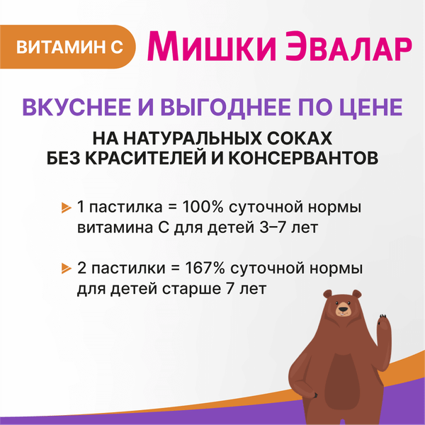 Жирные кислоты Эвалар Бэби Формула Мишки витамин С