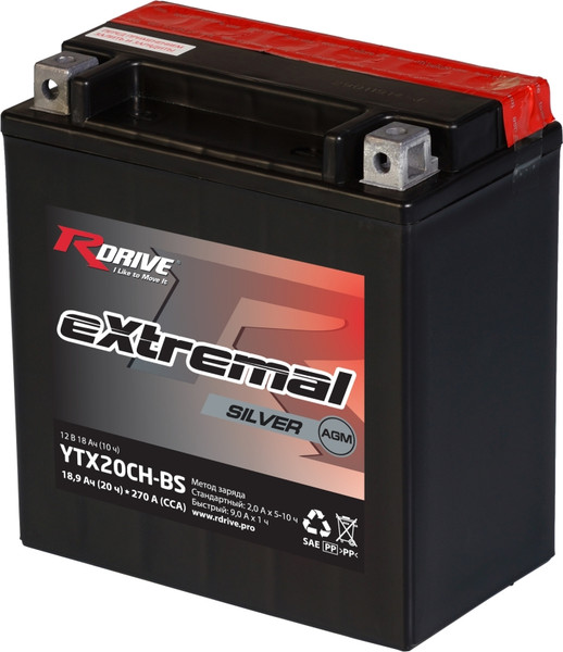 Мотоаккумулятор RDrive eXtremal Silver YTX20CH-BS - фото