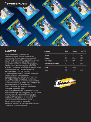 Набор протеинового печенья Bombbar Брауни печенье-крем