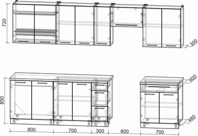 Кухонный гарнитур Интерлиния Мила Пластик 3.1 А