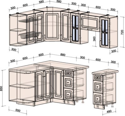 Кухонный гарнитур Интерлиния Мила Шато 1.5x2.1 LV