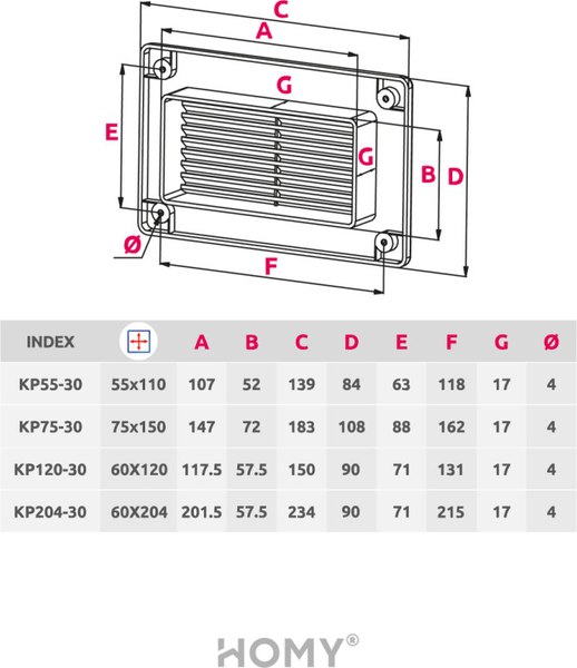 Решетка вентиляционная Awenta KP204-30CZ