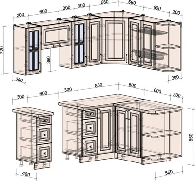 Кухонный гарнитур Интерлиния Мила Шато 1.5x2.1 PR