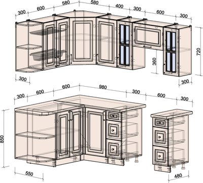 Кухонный гарнитур Интерлиния Мила Шато 1.5x2.2 LV
