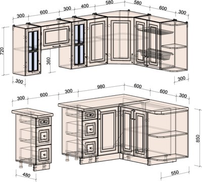 Кухонный гарнитур Интерлиния Мила Шато 1.5x2.2 PR