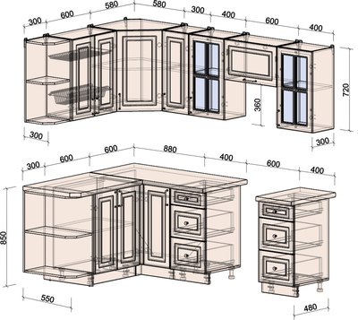 Кухонный гарнитур Интерлиния Мила Шато 1.5x2.3 LV