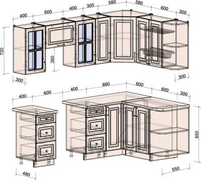 Кухонный гарнитур Интерлиния Мила Шато 1.5x2.3 PR