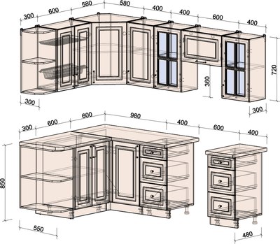 Кухонный гарнитур Интерлиния Мила Шато 1.5x2.4 LV