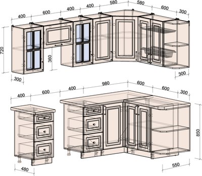 Кухонный гарнитур Интерлиния Мила Шато 1.5x2.4 PR