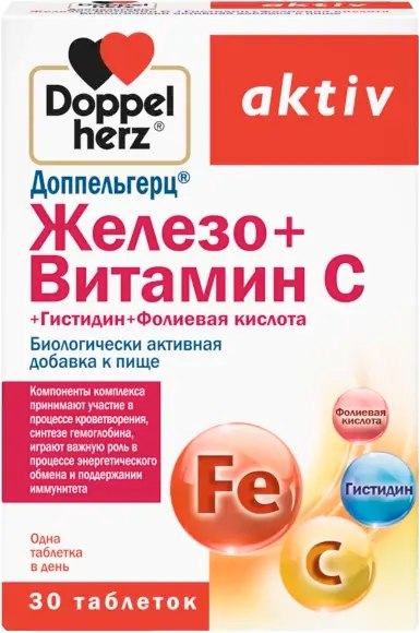 Комплексная пищевая добавка Doppelherz Актив Железо + Витамин С + Гистидин + Фолиевая кислота - фото