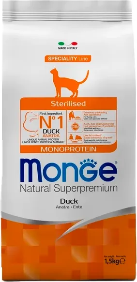Сухой корм для кошек Monge Speciality Line Monoprotein с уткой - фото