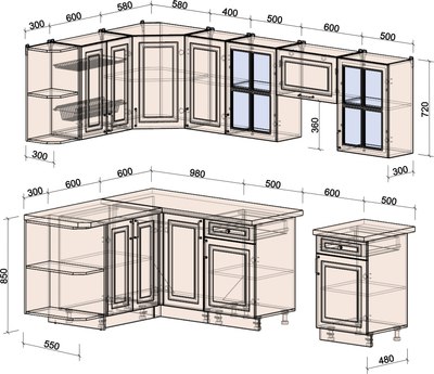 Кухонный гарнитур Интерлиния Мила Шато 1.5x2.6 LV