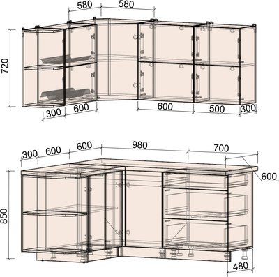 Кухонный гарнитур Интерлиния Мила Матте 1.5x1.7 А