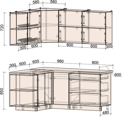 Кухонный гарнитур Интерлиния Мила Матте 1.5x1.8 А
