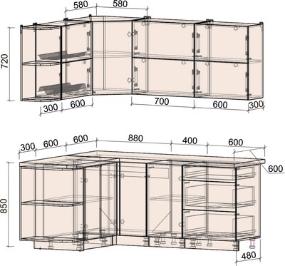 Кухонный гарнитур Интерлиния Мила Матте 1.5x1.9 А
