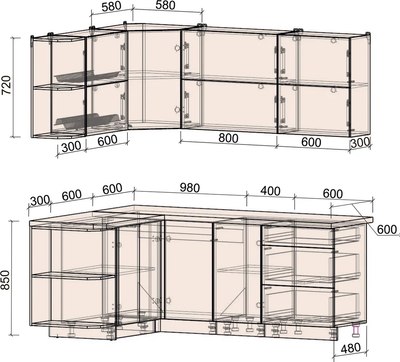 Кухонный гарнитур Интерлиния Мила Матте 1.5x2.0 А