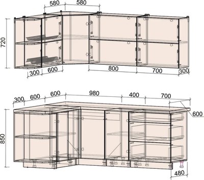 Кухонный гарнитур Интерлиния Мила Матте 1.5x2.1 А