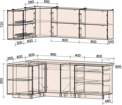 Кухонный гарнитур Интерлиния Мила Матте 1.5x2.2 А