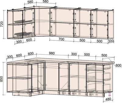 Кухонный гарнитур Интерлиния Мила Матте 1.5x2.3 А