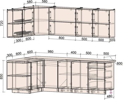Кухонный гарнитур Интерлиния Мила Матте 1.5x2.4 А
