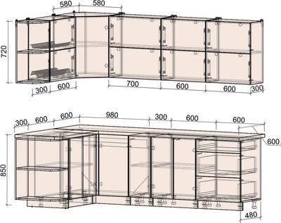 Кухонный гарнитур Интерлиния Мила Матте 1.5x2.5 А