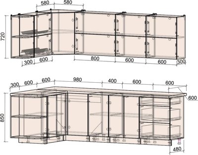 Кухонный гарнитур Интерлиния Мила Матте 1.5x2.6 А